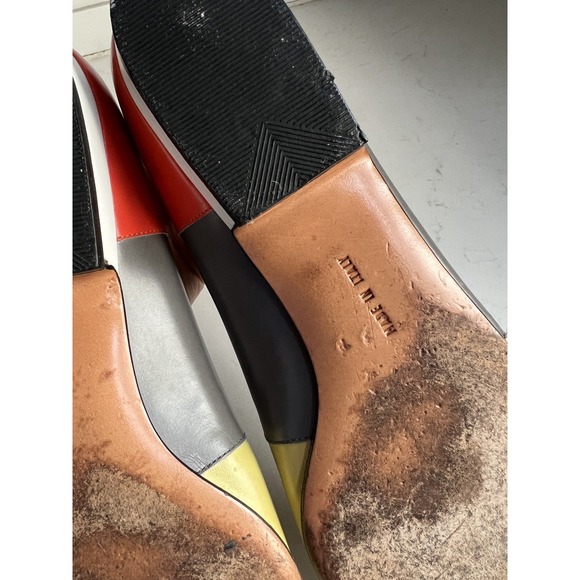 Ferragamo Multicolored Purple Green Gray Red Color Block Bow Ballet Flats WM 7.5 - Picture 9 of 10